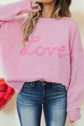 Valentines Corded Love Script Baggy Sweater: Pink