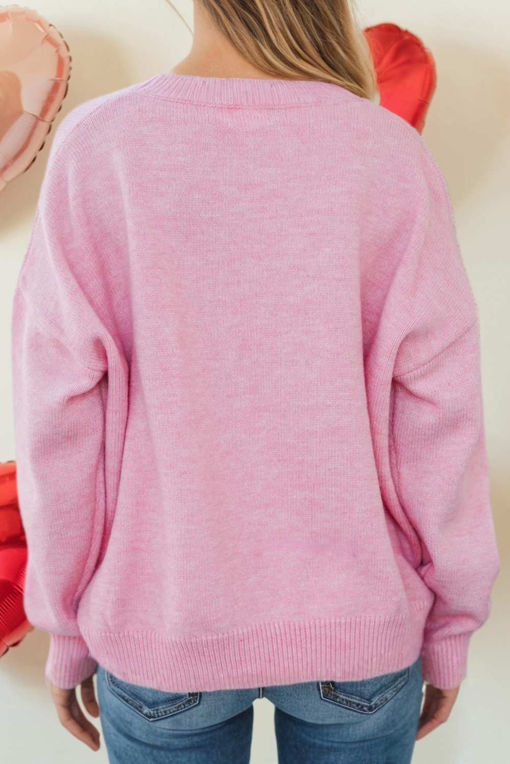 Valentines Corded Love Script Baggy Sweater: Pink