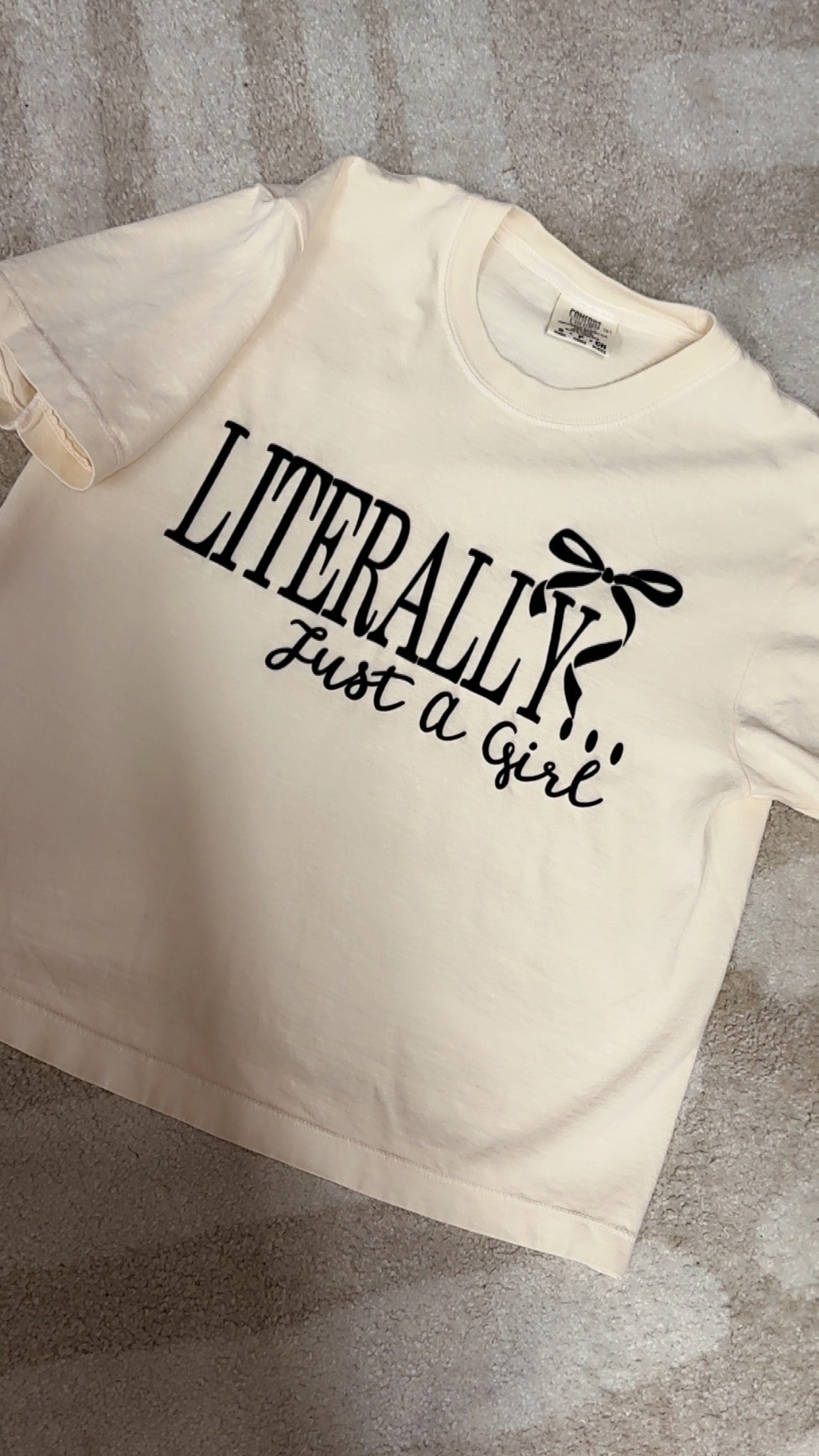 “Literally Just A Girl” Boxy Crop Tee - Tan