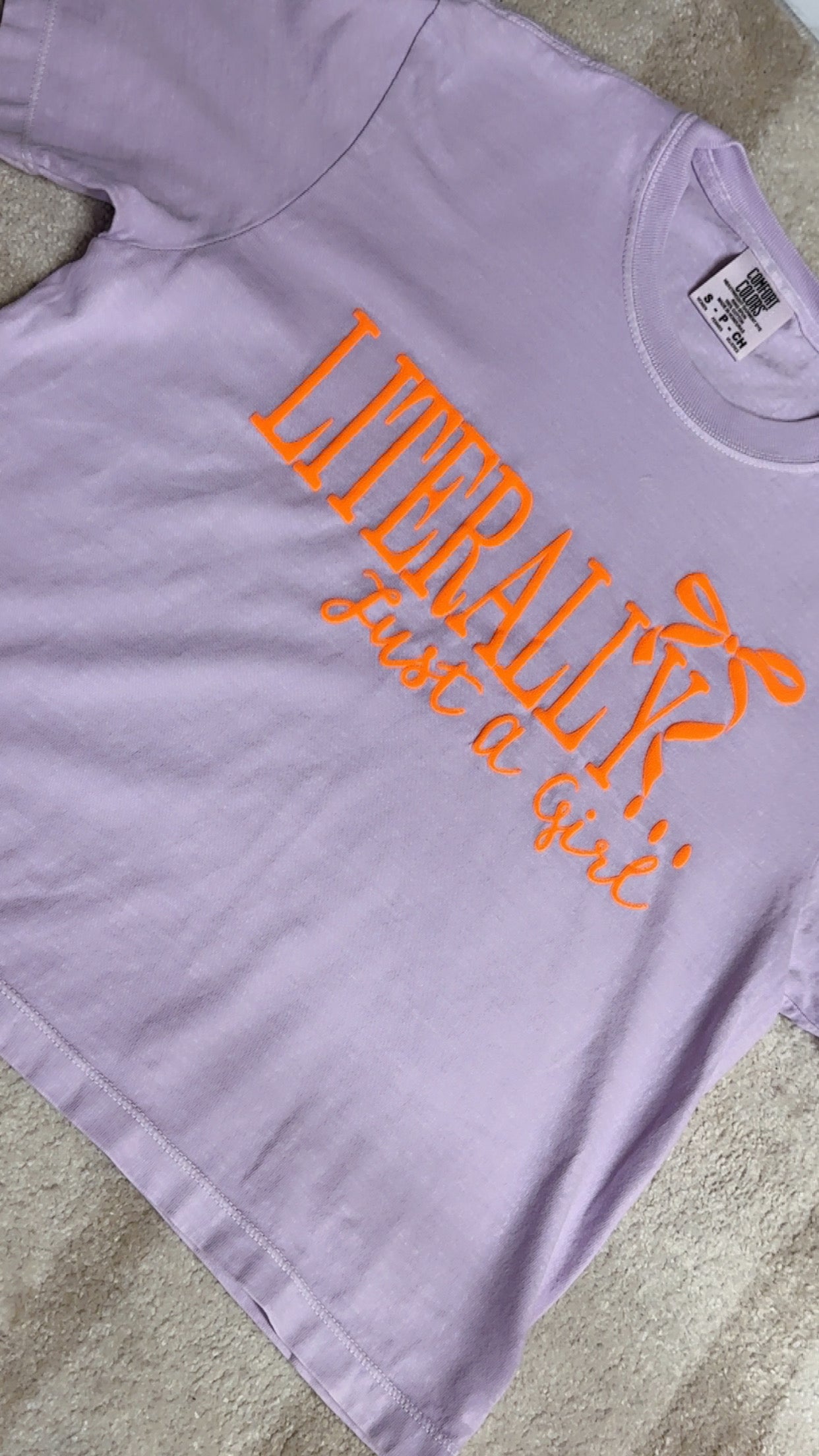 “Literally Just A Girl” Boxy Crop Tee - Purple