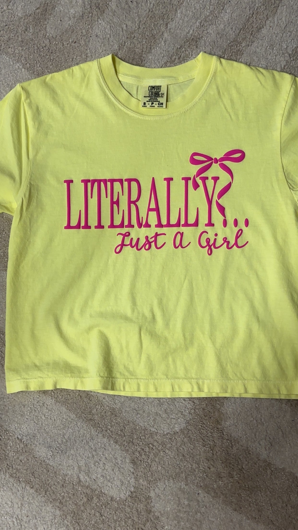 “Literally Just A Girl” Boxy Crop Tee - Yellow