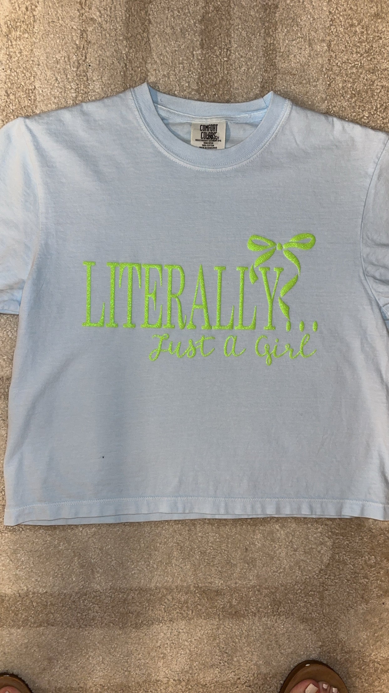 “Literally Just A Girl” Boxy Crop Tee - Blue