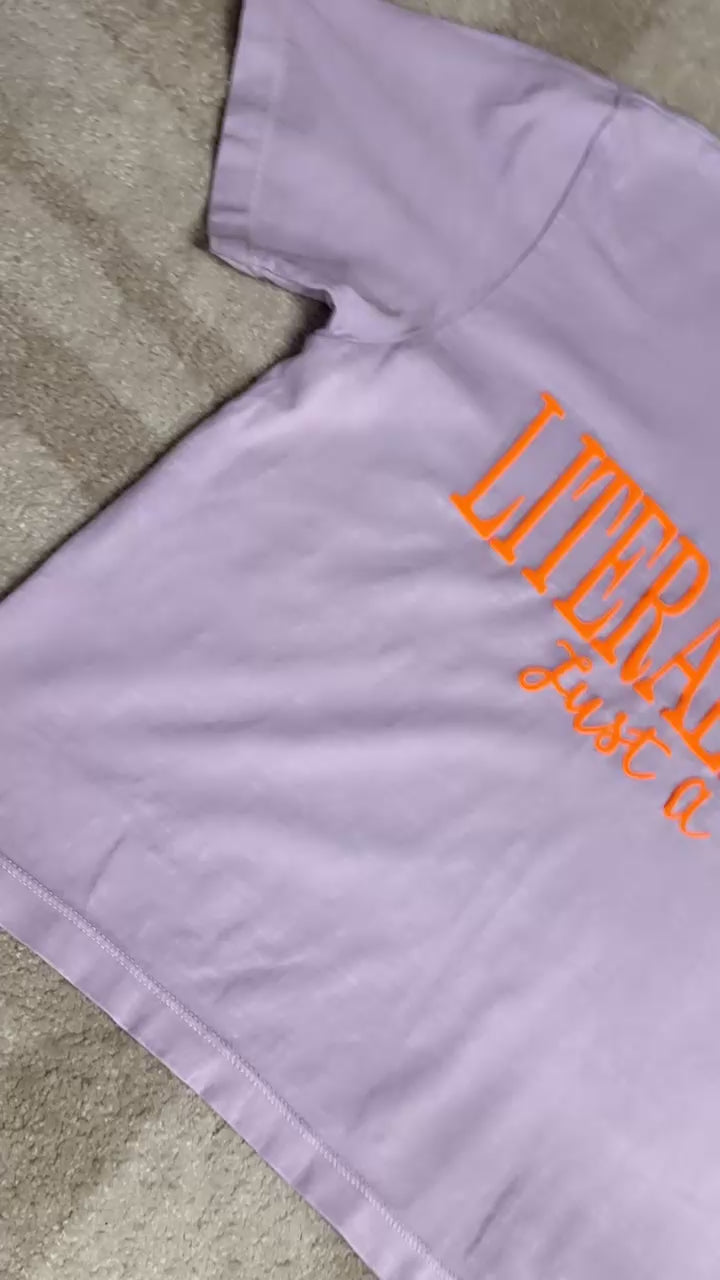 “Literally Just A Girl” Boxy Crop Tee - Purple